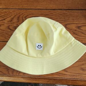 Yellow Bucket Hat with Smiley Patch